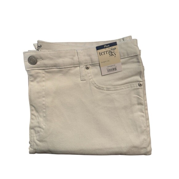 Terra & Sky 16W Petite White Straight Leg Jeans Plus High Rise Stretch - Picture 7 of 7